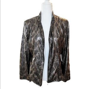 Chico's Faux Snakeskin Embossed Black Silver Metallic Jacket Blazer Size 1 US 8
